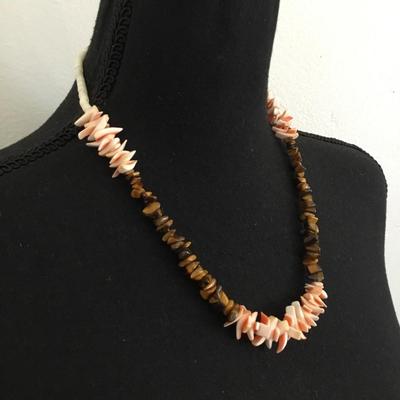 Vintage tiger’s eye, shell necklace
