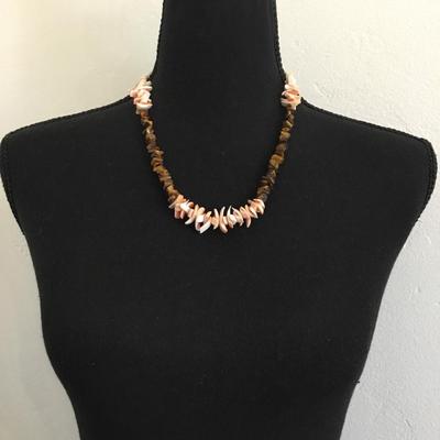 Vintage tiger’s eye, shell necklace