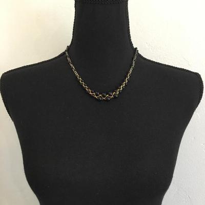 Silver and gold tone beaded vintage necklace