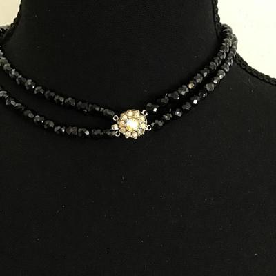Vintage black faceted tow strand glass necklace