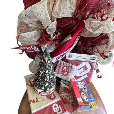 Garage - OU Christmas Wreath & OU Theme items on an side chair