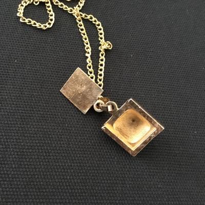 Mid century pyramid, gold tone pendant and necklace
