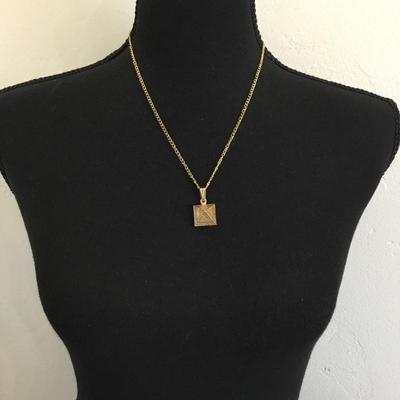Mid century pyramid, gold tone pendant and necklace