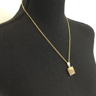 Mid century pyramid, gold tone pendant and necklace