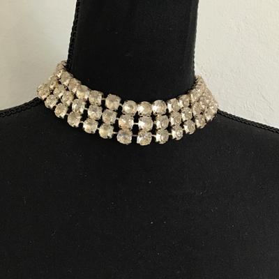 Vintage, large, rhinestone, choker, necklace, glass