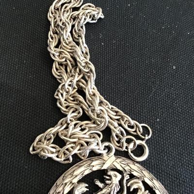 Griffin Dragon Crest Pendant 800 Fine Silver Vintage