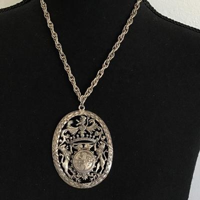 Griffin Dragon Crest Pendant 800 Fine Silver Vintage