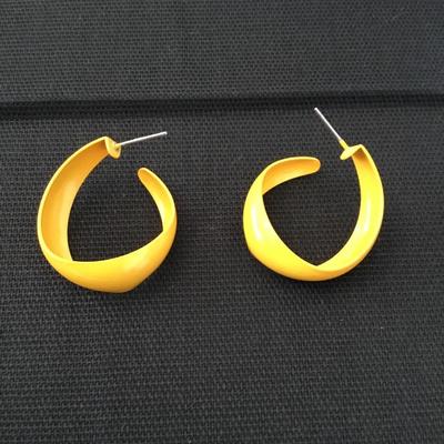 Vintage, mango colored enameled hoop, earrings