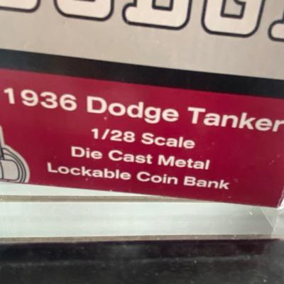 1936 DIE CAST DODGE TANKER TRUCK COIN BANK AND VINTAGE NIB SNOOPY’S HARP