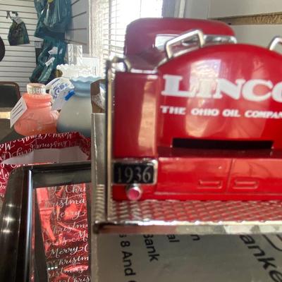 1936 DIE CAST DODGE TANKER TRUCK COIN BANK AND VINTAGE NIB SNOOPY’S HARP