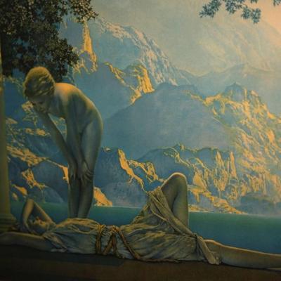 MAXFIELD PARRISH "DAYBREAK" IN ORIGINAL ART DECO FRAME EARLY 1900'S