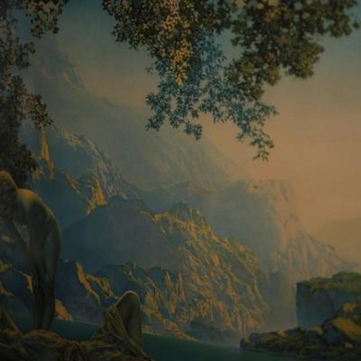 MAXFIELD PARRISH "DAYBREAK" IN ORIGINAL ART DECO FRAME EARLY 1900'S