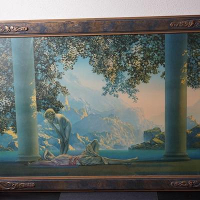MAXFIELD PARRISH "DAYBREAK" IN ORIGINAL ART DECO FRAME EARLY 1900'S
