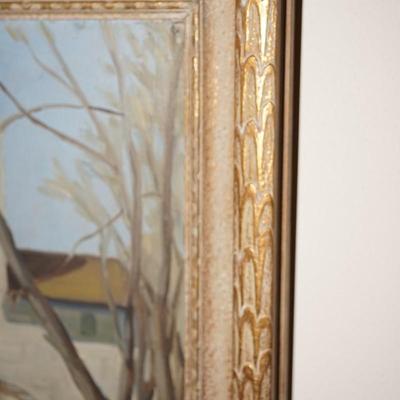1928 OIL PAINTING BY THEODORE B. HOFFMAN 1928 BUILDING/VINTAGE CARS/ RIVER SCENE FRAMED