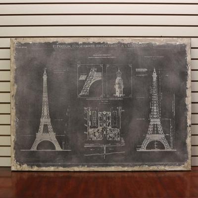 Eiffel Tower Blueprint Painting on Canvas