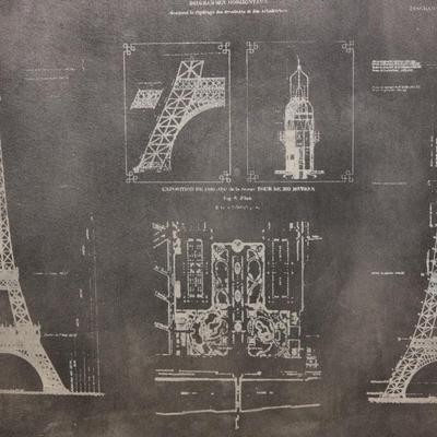 Eiffel Tower Blueprint Painting on Canvas