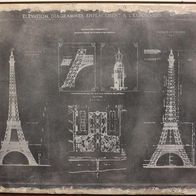 Eiffel Tower Blueprint Painting on Canvas