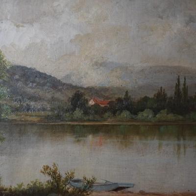 L.G STUDLEY 19TH CENTURY OIL PAINTING OF "LAKE MOREY: OF VERMONT/ORIGINAL GESSO FRAME