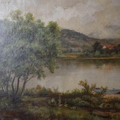 L.G STUDLEY 19TH CENTURY OIL PAINTING OF "LAKE MOREY: OF VERMONT/ORIGINAL GESSO FRAME