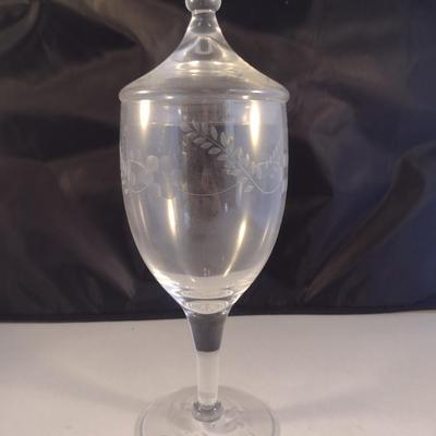Etched Glass Pedestal Apothecary Jar with Lid