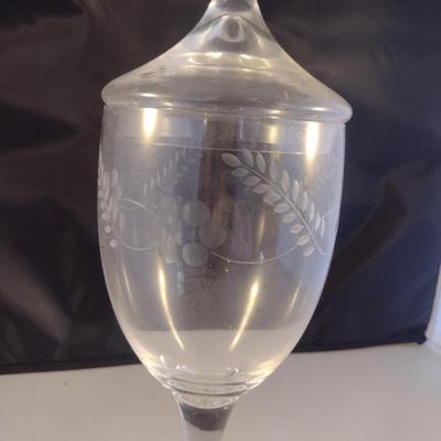 Etched Glass Pedestal Apothecary Jar with Lid