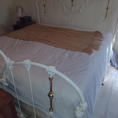 King Size Bed- Painted Iron with Brass Accents