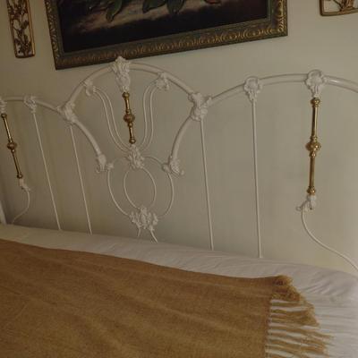 King Size Bed- Painted Iron with Brass Accents