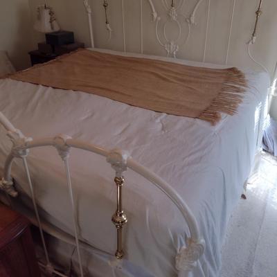 King Size Bed- Painted Iron with Brass Accents