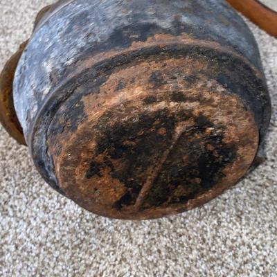 ANTIQUE CAST IRON KETTLE AND VINTAGE GALVANIZED WATERING PAIL
