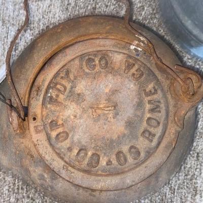 ANTIQUE CAST IRON KETTLE AND VINTAGE GALVANIZED WATERING PAIL