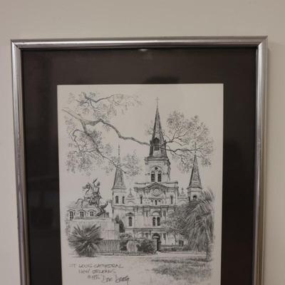 1976 Don Davey New Orleans "St. Louis Cathedral" Framed Pencil Art Print
