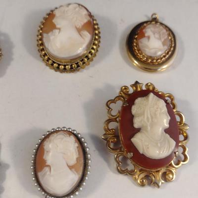 Collection of Cameo Design Brooches, Pendants, Scarf Clips (#7)