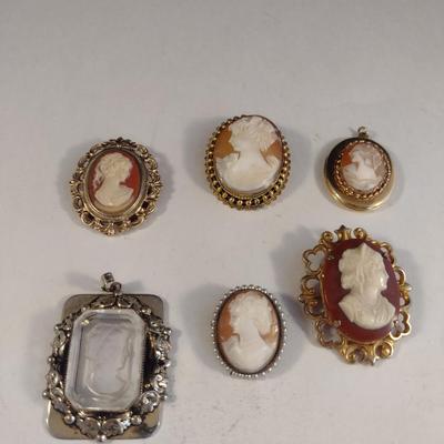 Collection of Cameo Design Brooches, Pendants, Scarf Clips (#7)