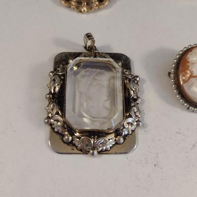 Collection of Cameo Design Brooches, Pendants, Scarf Clips (#7)