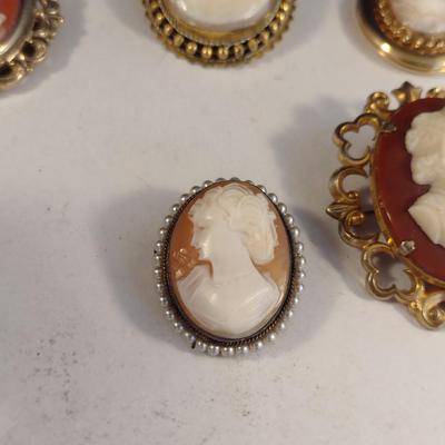 Collection of Cameo Design Brooches, Pendants, Scarf Clips (#7)