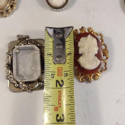 Collection of Cameo Design Brooches, Pendants, Scarf Clips (#7)