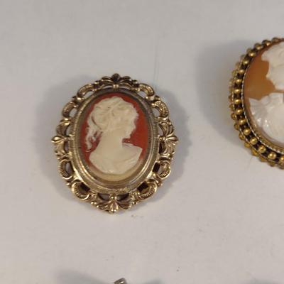 Collection of Cameo Design Brooches, Pendants, Scarf Clips (#7)