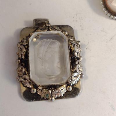 Collection of Cameo Design Brooches, Pendants, Scarf Clips (#7)