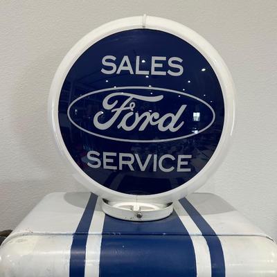 AUTHENTIC RETRO FORD SALES SERVICE GAS PUMP WITH GLOBE