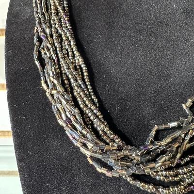 VINTAGE CORO NECKLACE AND VINTAGE SEED BEAD AND LIQUID BEAD “PEACOCK” NECKLACE