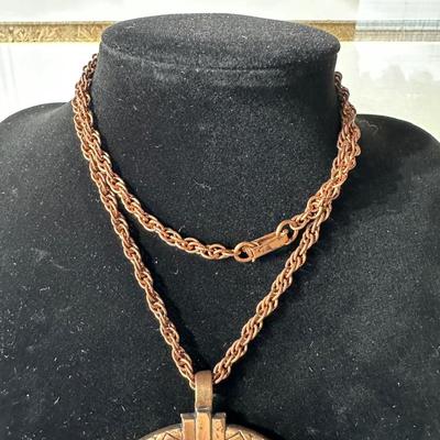 VINTAGE BELL TRADING POST COPPER NECKLACE WITH LARGE FAUX TURQUOISE PENDANT