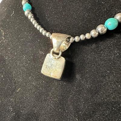 STERLING SILVER AND TURQUOISE NECKLACE W/PENDANT PLUS PIERCED EARRINGS