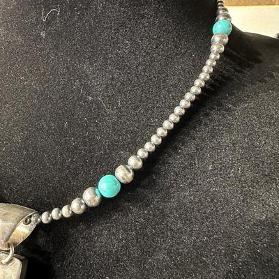 STERLING SILVER AND TURQUOISE NECKLACE W/PENDANT PLUS PIERCED EARRINGS