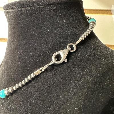 STERLING SILVER AND TURQUOISE NECKLACE W/PENDANT PLUS PIERCED EARRINGS