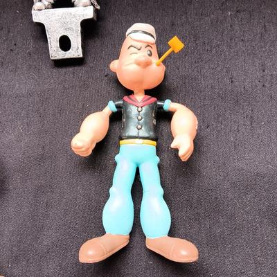 POPEYE AND OLIVE OIL RUBBER FIGURES AND YOSEMITE SAM LICENSE PLATE DECOR