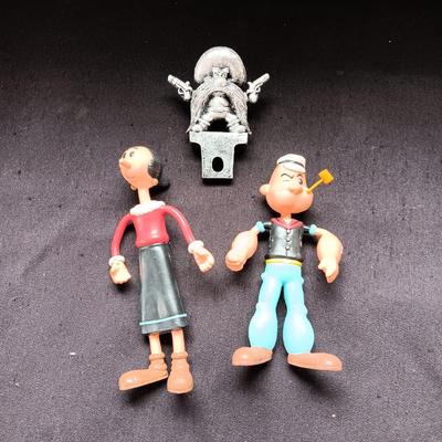 POPEYE AND OLIVE OIL RUBBER FIGURES AND YOSEMITE SAM LICENSE PLATE DECOR