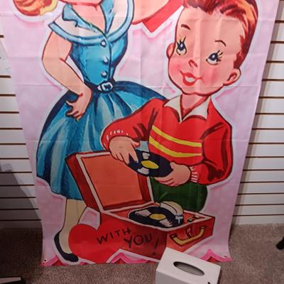 NYLON VALENTINE FLAG/BANNER AND A LEATHER LIKE KLEENEX BOX