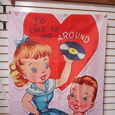 NYLON VALENTINE FLAG/BANNER AND A LEATHER LIKE KLEENEX BOX