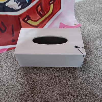 NYLON VALENTINE FLAG/BANNER AND A LEATHER LIKE KLEENEX BOX
