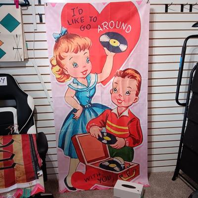 NYLON VALENTINE FLAG/BANNER AND A LEATHER LIKE KLEENEX BOX